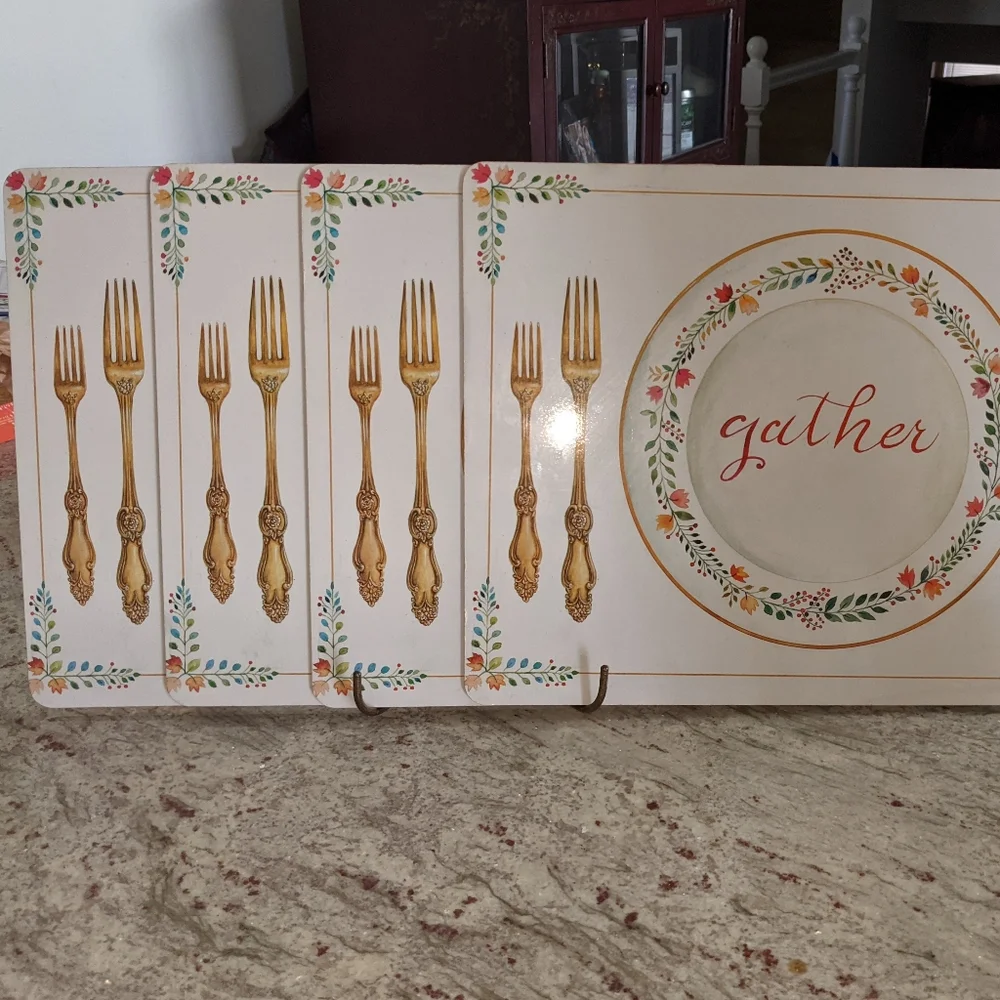 Benson Mills Cork Backed Placemats 4 Inc. Gather Plate & Utensils